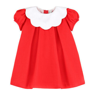 Timeless Tots Scallop A-Line Dress: Red