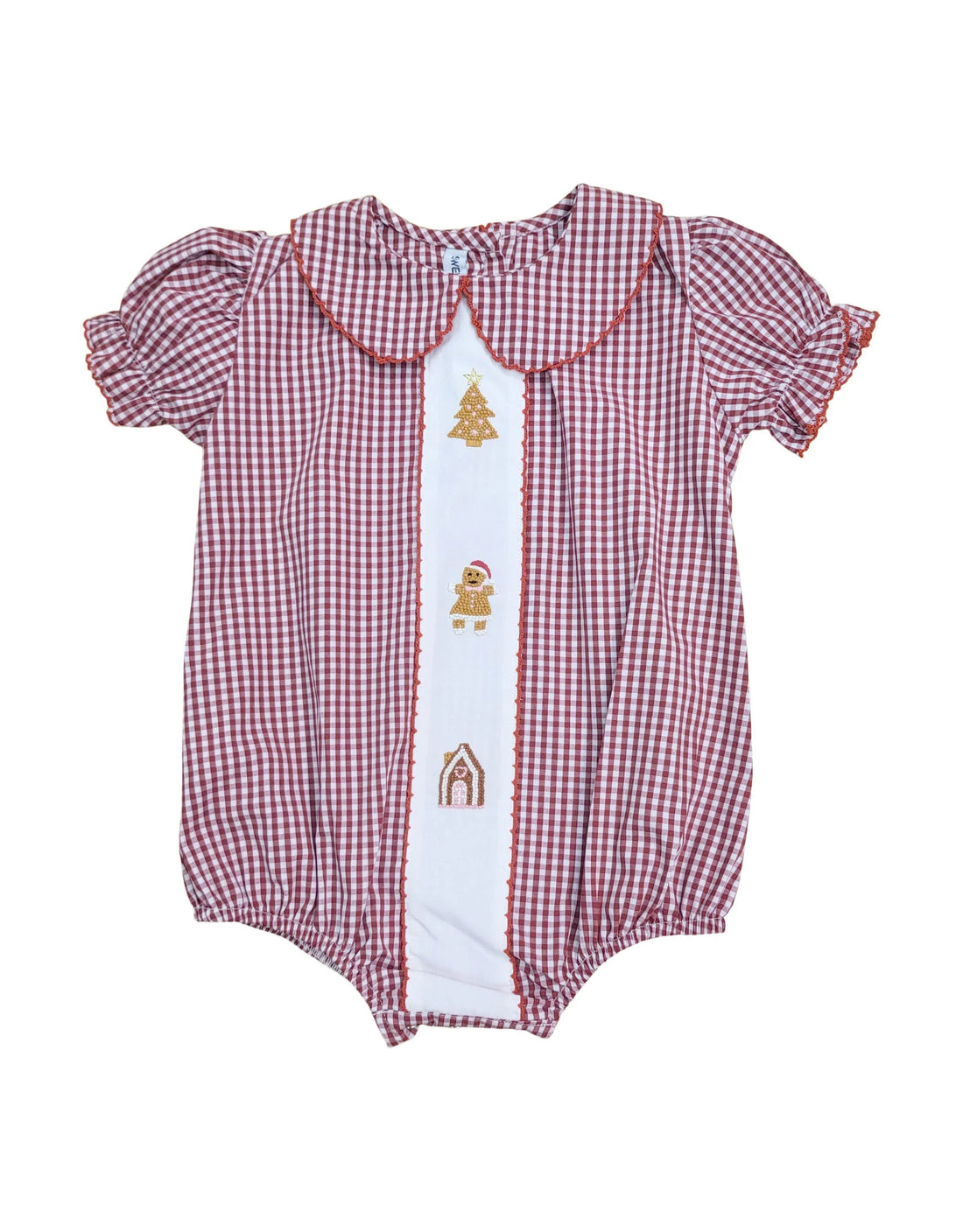 Gingerbread Embroidered Red Gingham Girl Bubble