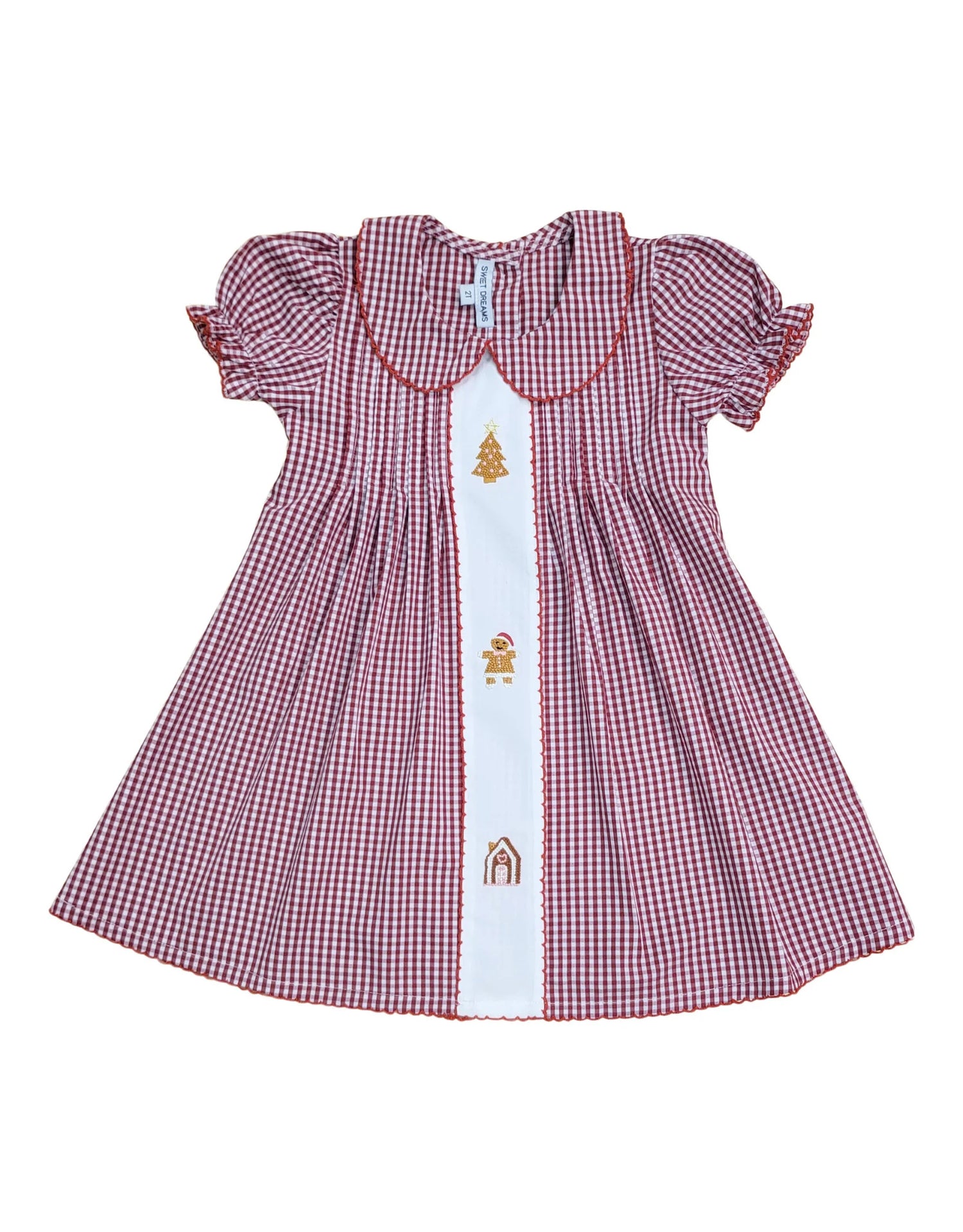 Gingerbread Embroidered Red Gingham Dress