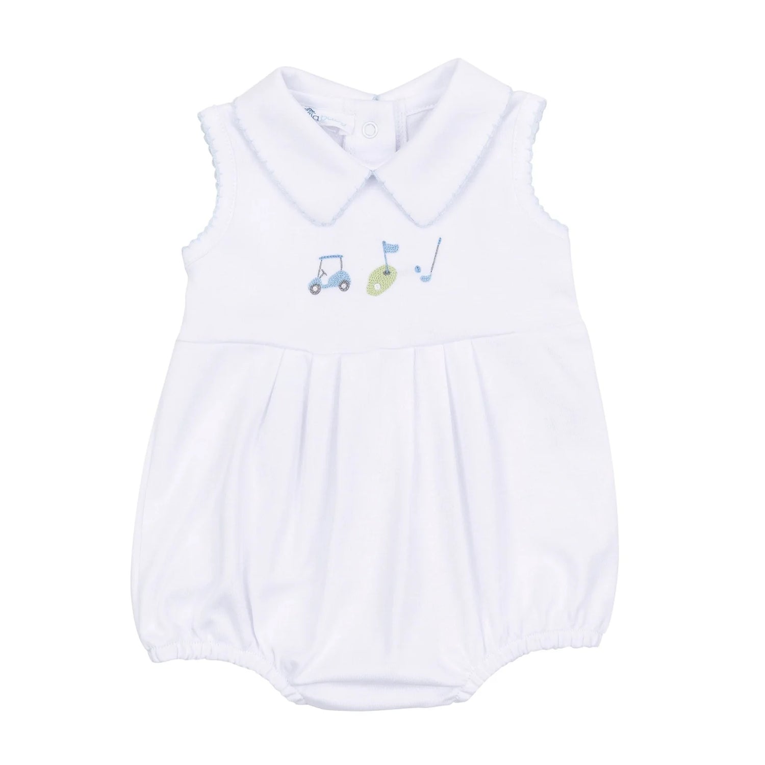 Tiny Tee Time Embroidered Sleeveless Collared Boy Bubble