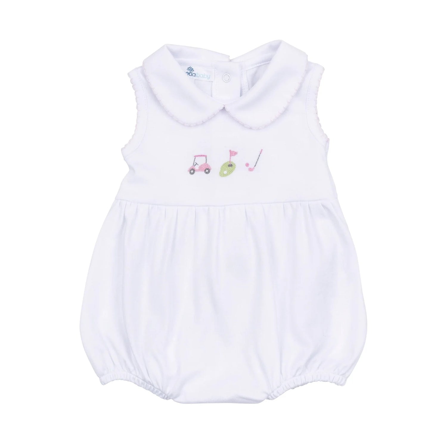 Tiny Tee Time Embroidered Sleeveless Collared Girl Bubble