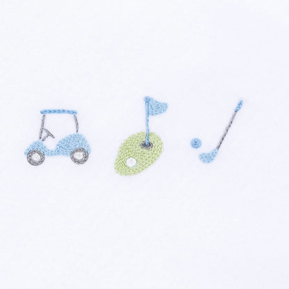 Tiny Tee Time Embroidered Footie: Light Blue