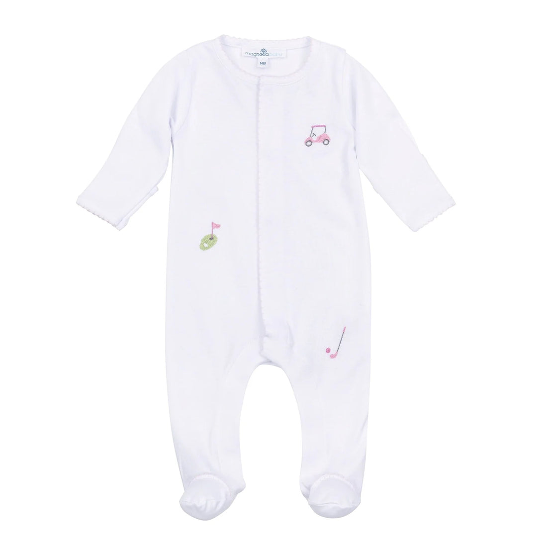 Tiny Tee Time Embroidered Footie: Light Pink