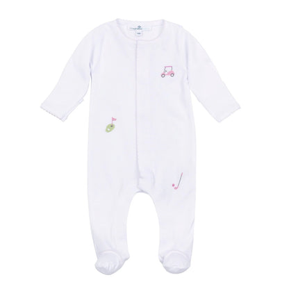 Tiny Tee Time Embroidered Footie: Light Pink