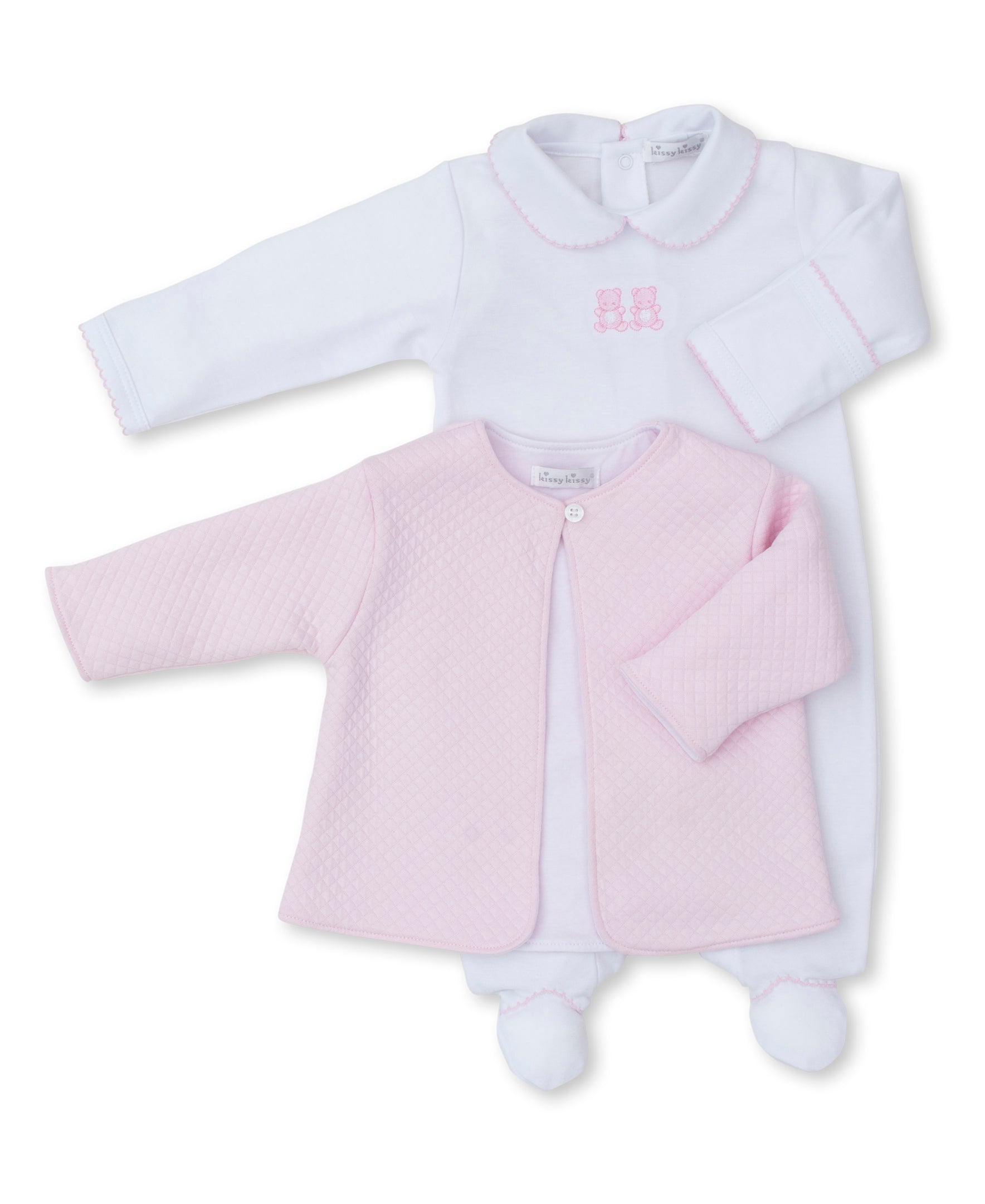 Baby Bear Cub Footie with Jacquard Jacket: Light Pink