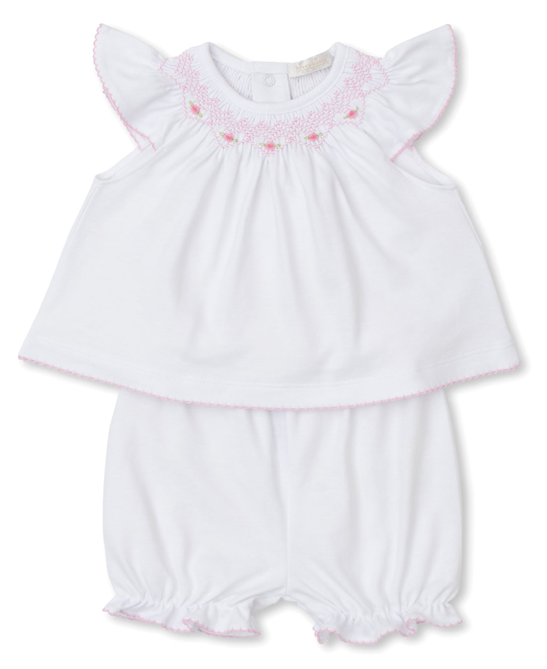 White Baby Girl Sunsuit with Hand Smocking (2-Piece)