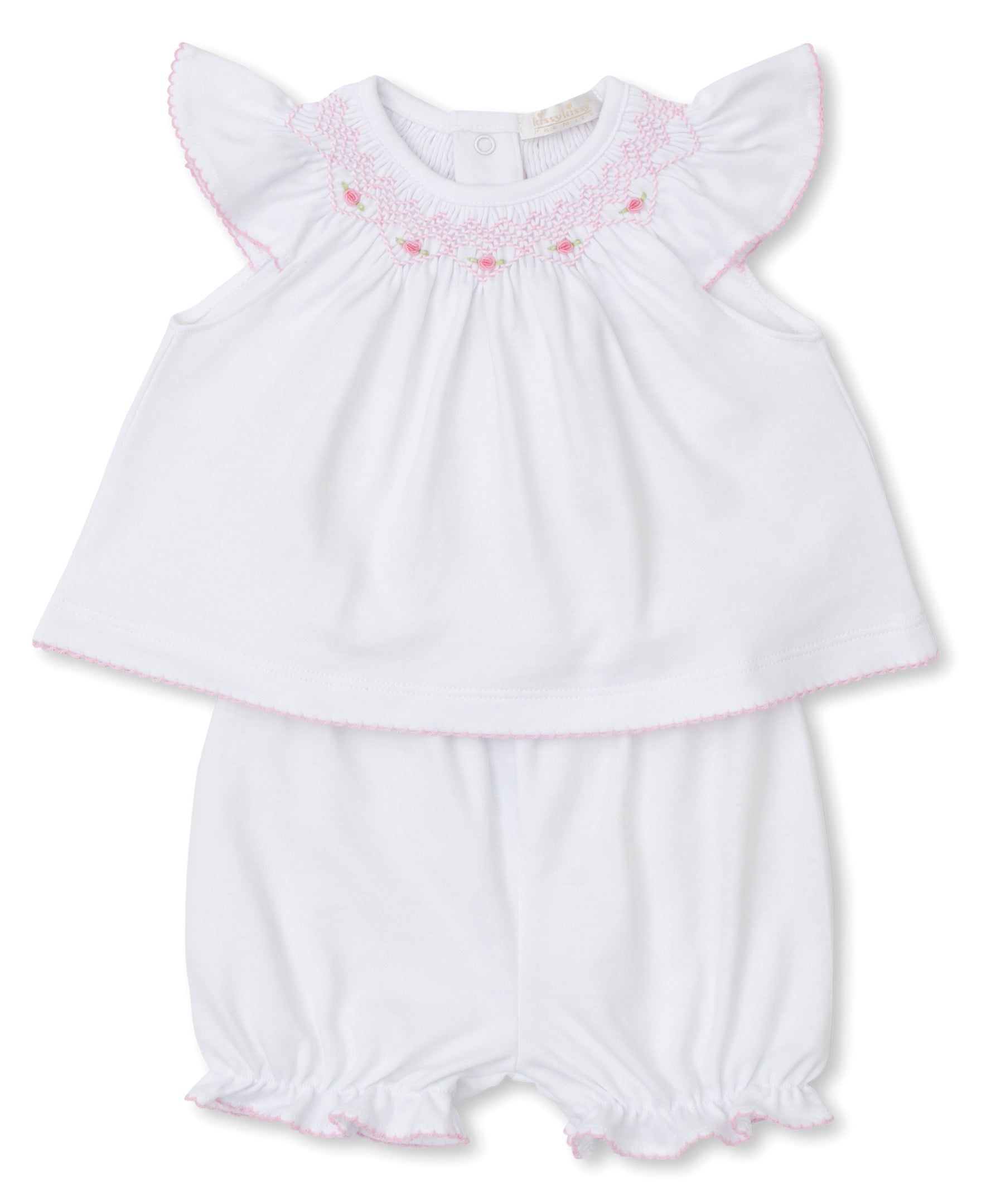 White Baby Girl Sunsuit with Hand Smocking (2-Piece)