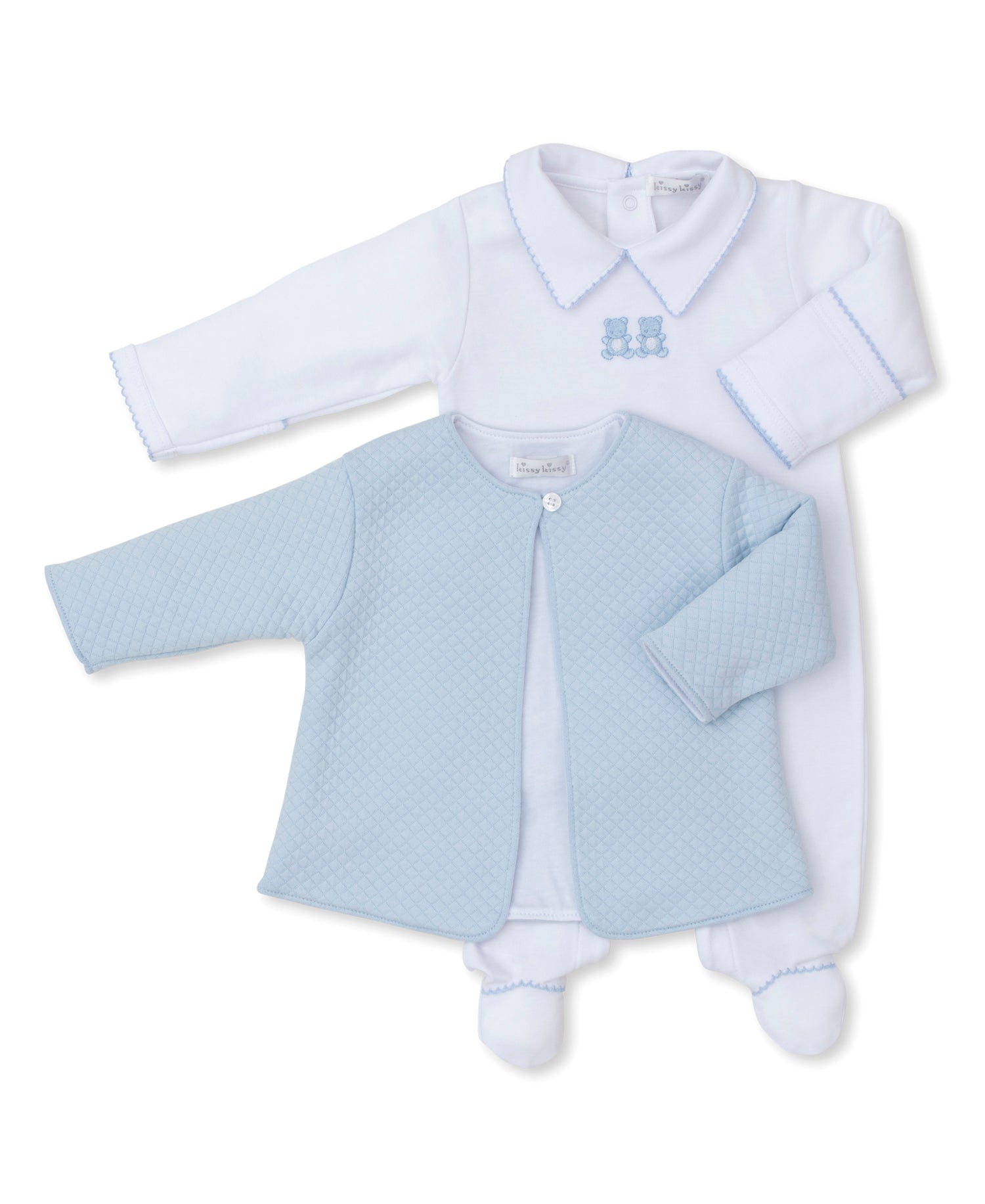 Baby Bear Cub Footie with Jacquard Jacket: Light Blue