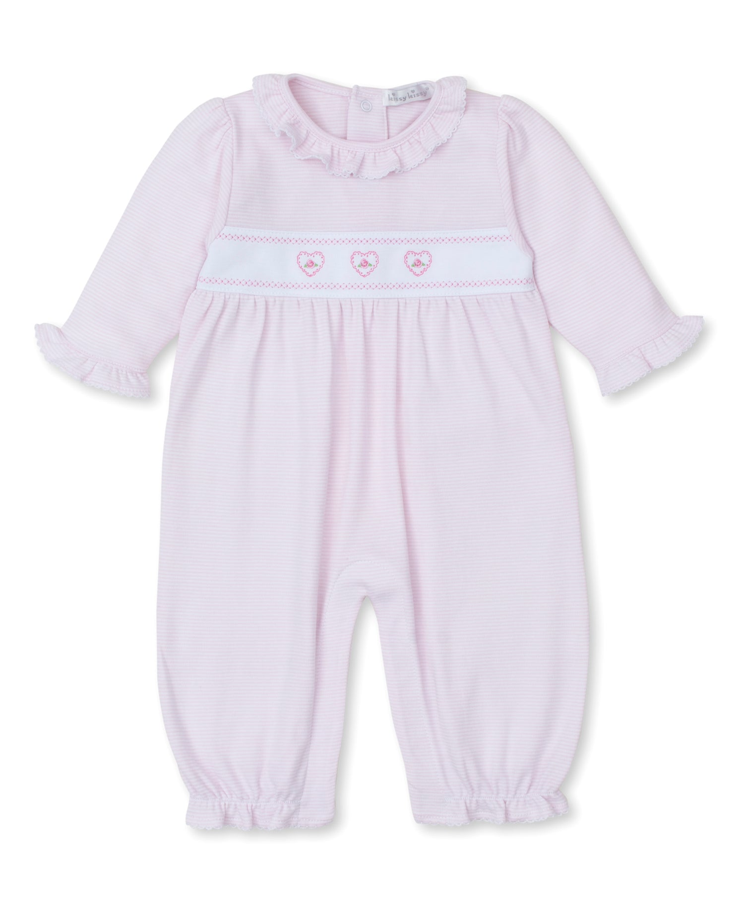 Classic Treasures Playsuit: Light Pink with Rose Hearts