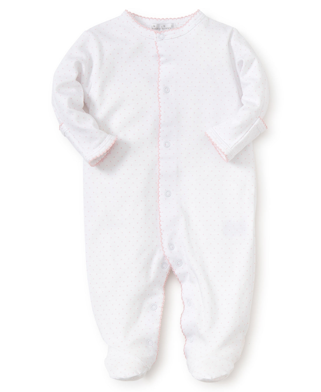 Kissy Kissy Dots Print Footie: White with Pink