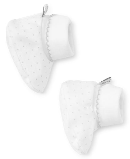 Kissy Kissy Dots Print Newborn Baby Booties - White with Silver