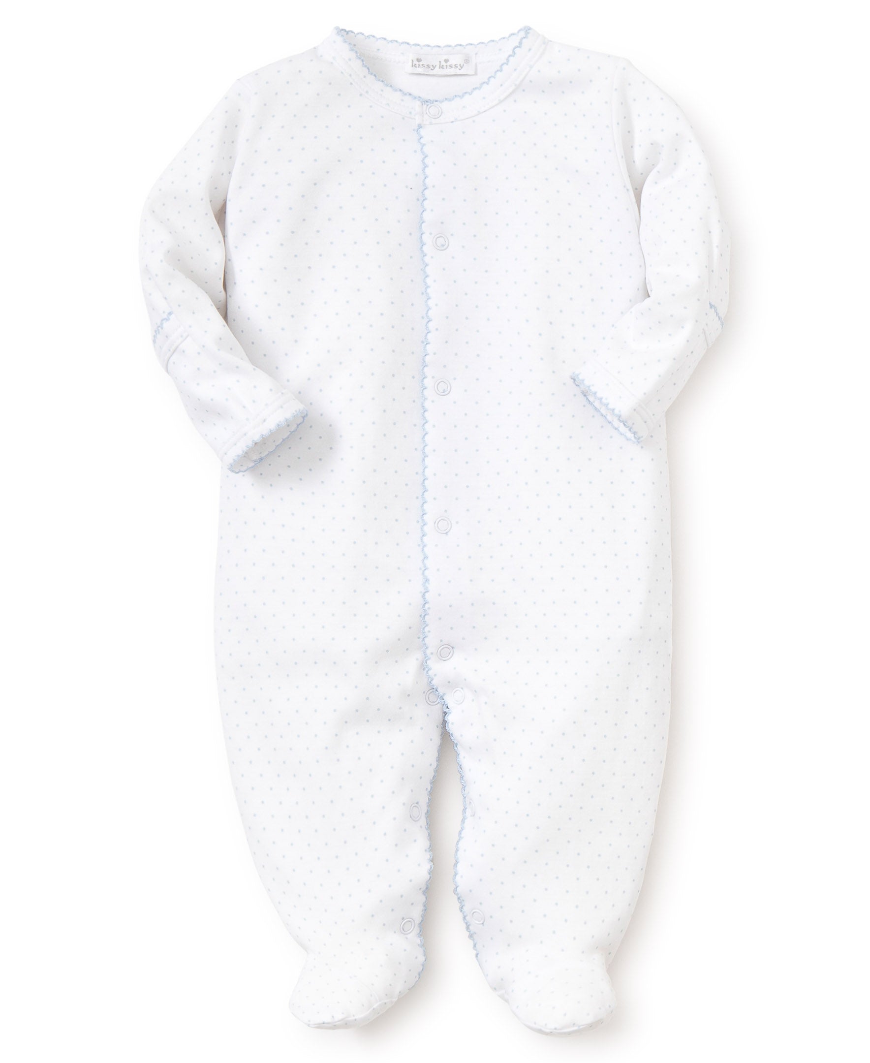 Kissy Kissy Dots Print Footie: White with Light Blue