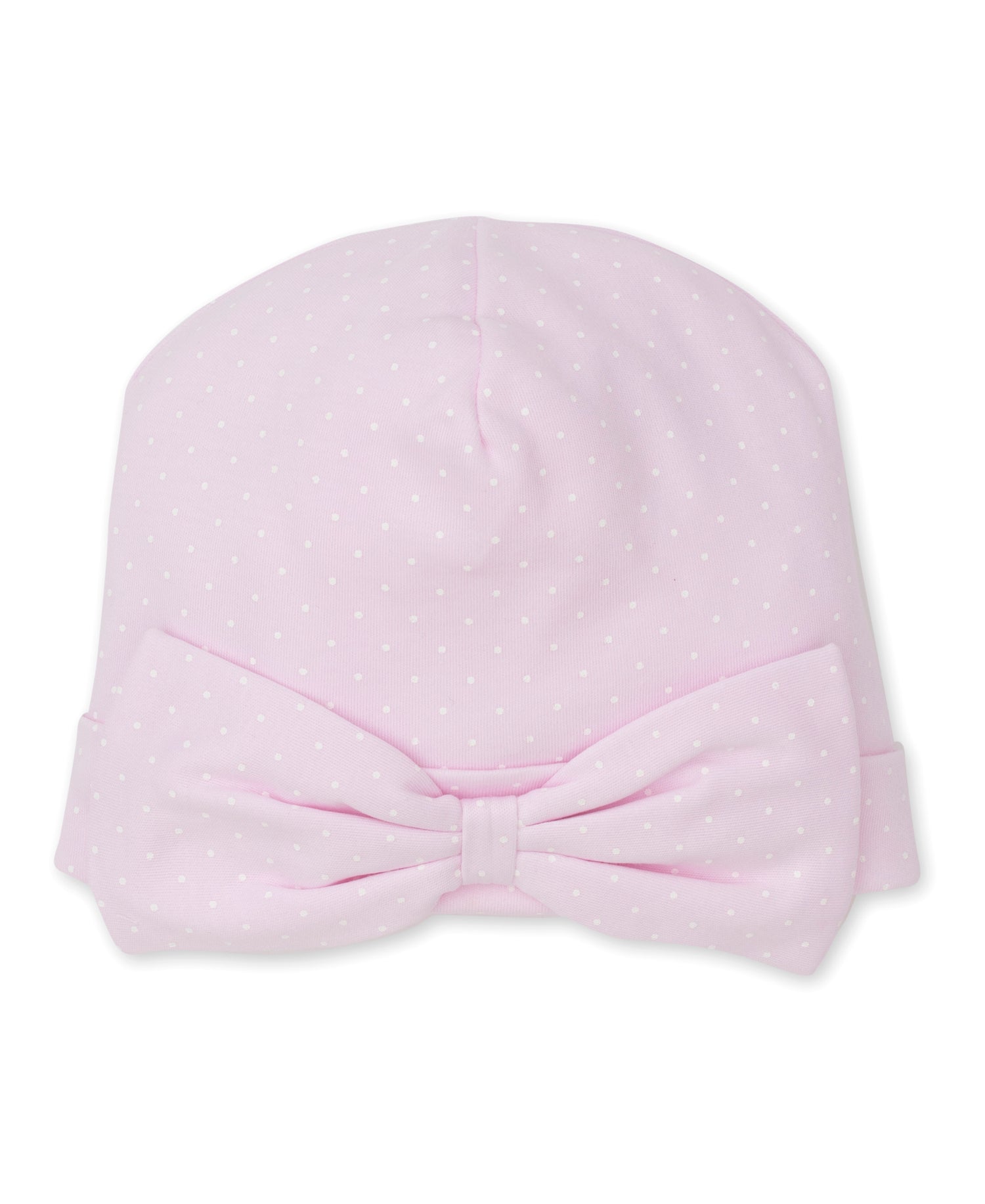 Dots Print Baby Beanie with Bow: Pink with White