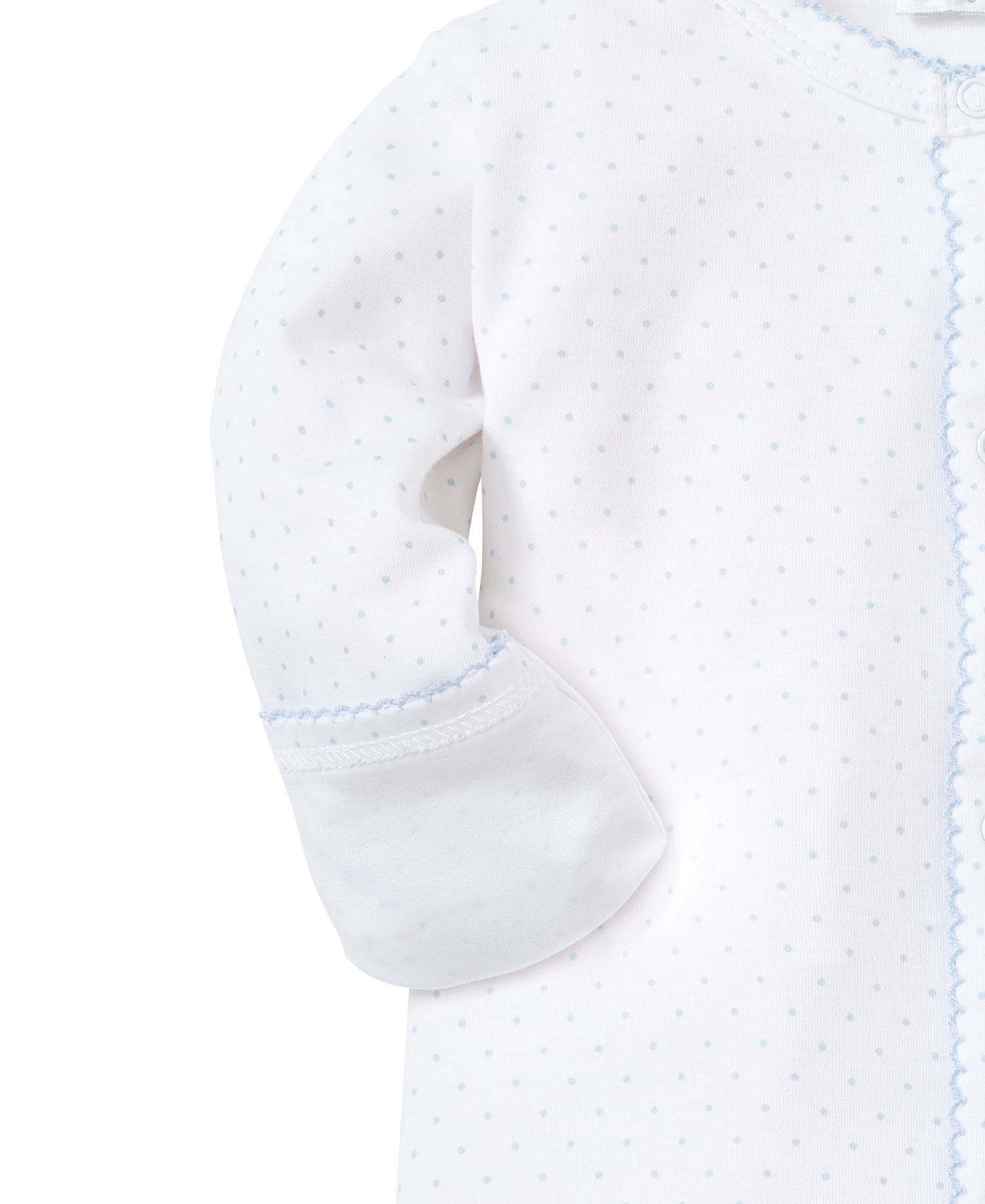 Kissy Kissy Dots Print Footie: White with Light Blue