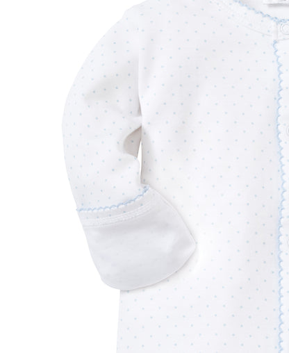 Kissy Kissy Dots Print Footie: White with Light Blue