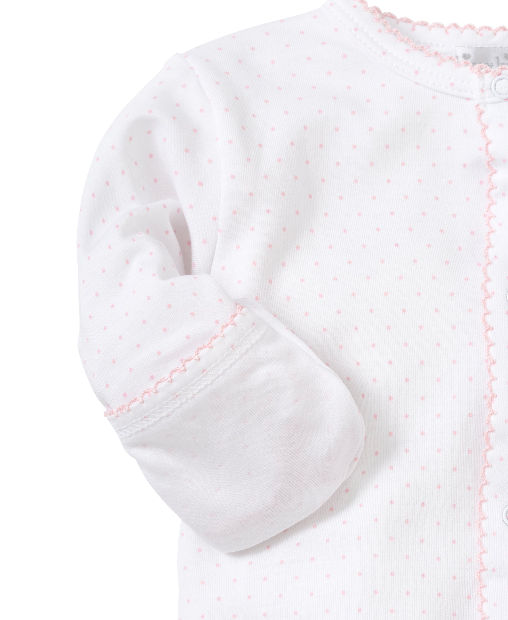 Kissy Kissy Dots Print Footie: White with Pink