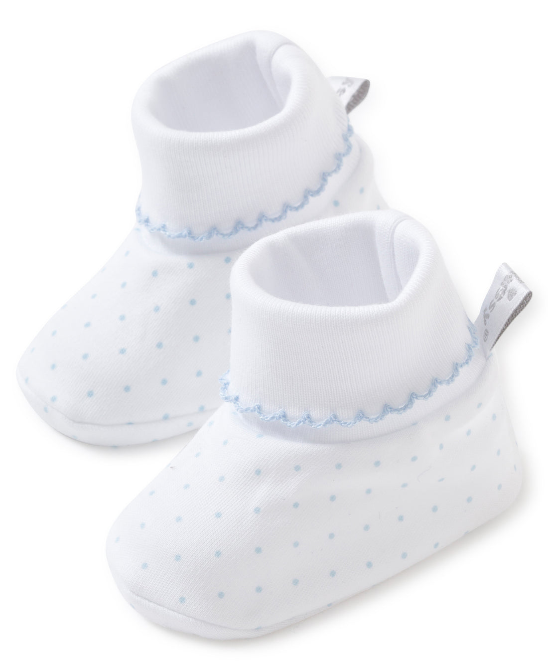 Kissy Kissy Dots Print Newborn Baby Booties - White with Light Blue