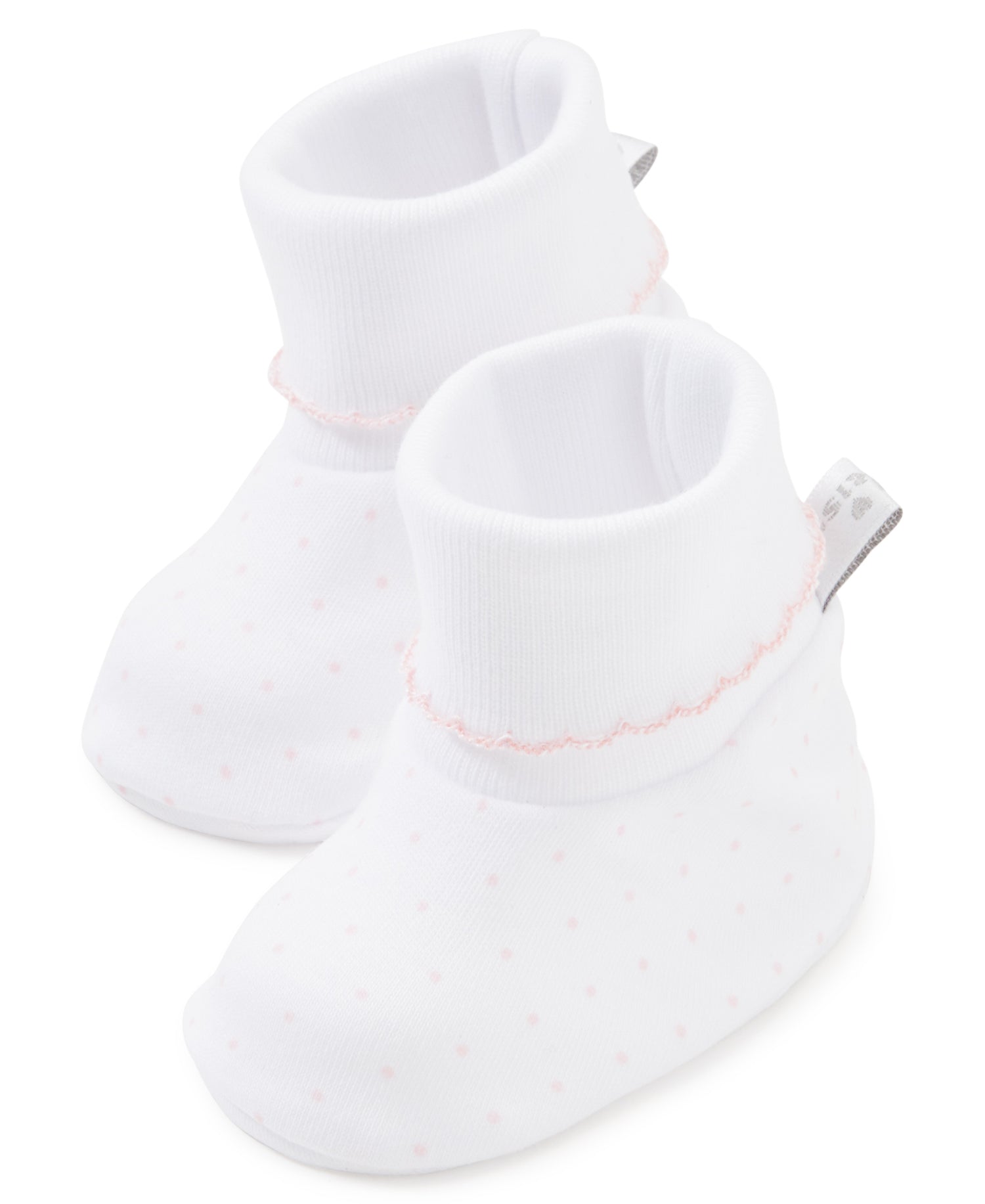 Kissy Kissy Dots Print Newborn Baby Booties - White with Pink