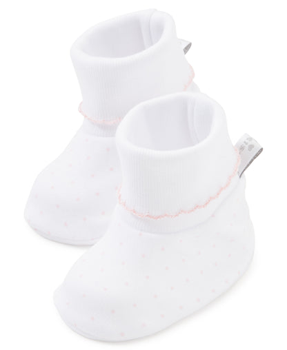 Kissy Kissy Dots Print Newborn Baby Booties - White with Pink