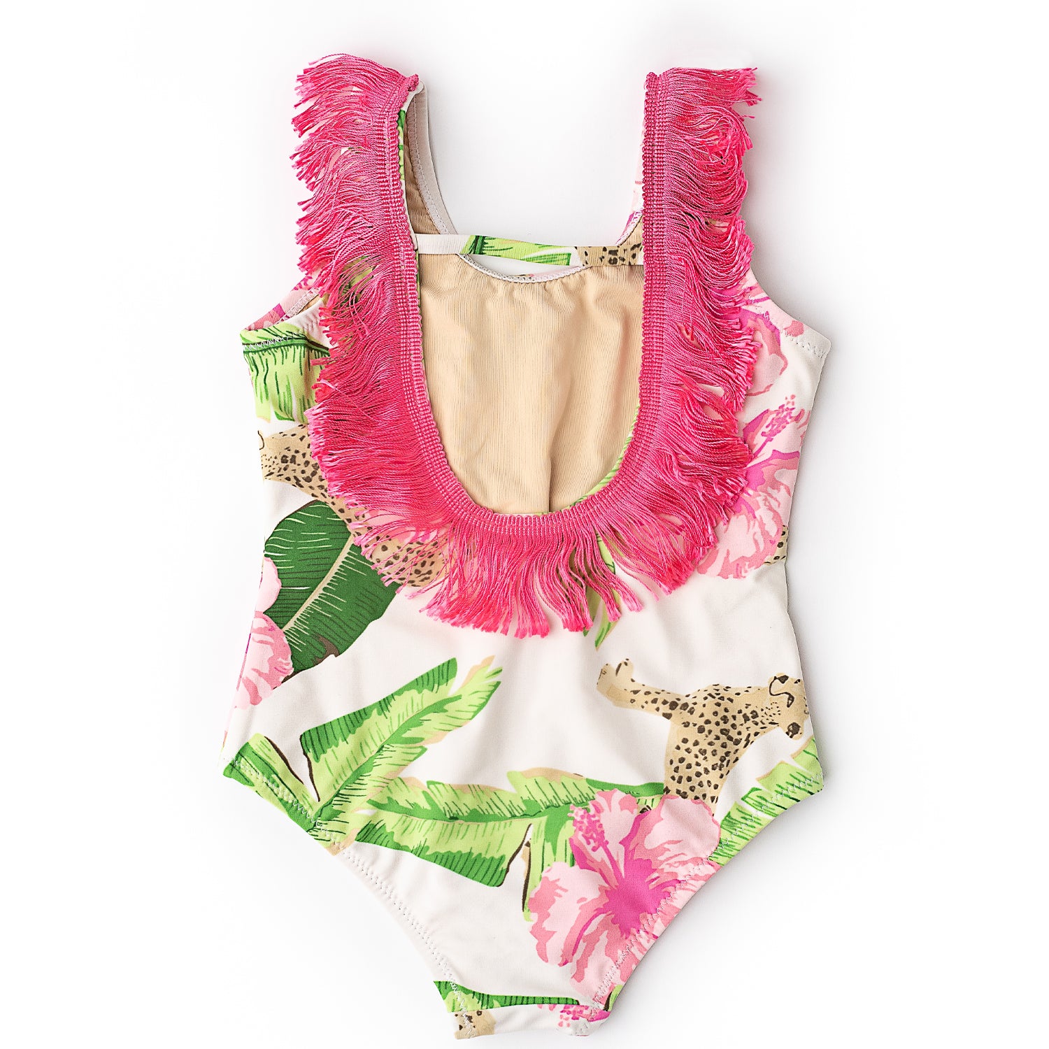 Fringe Back One Piece Botanical Leopard Swimsuit