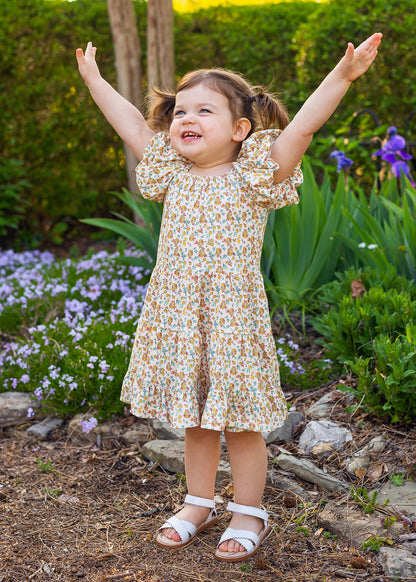 Field of Flowers Tiered Dress with  Puff Sleeve