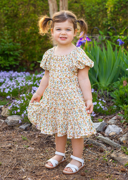 Field of Flowers Tiered Dress with  Puff Sleeve