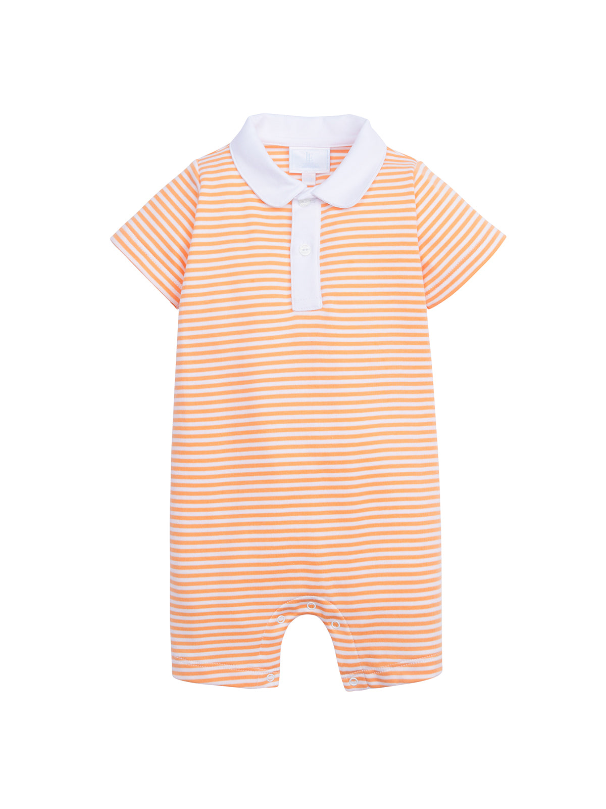 Peter Pan Polo Romper: Orange/White Stripe