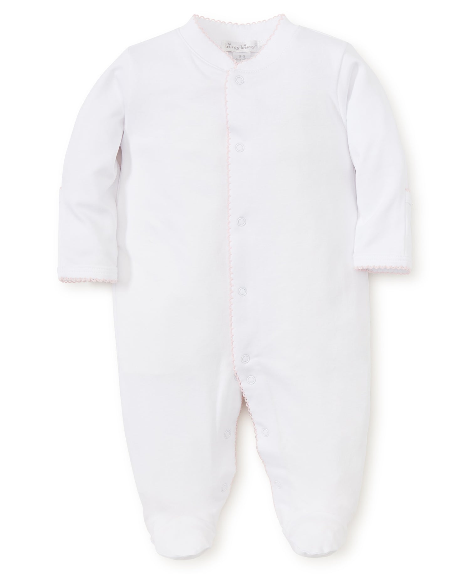 Basics Pima Cotton Footie: White with Light Pink Trim