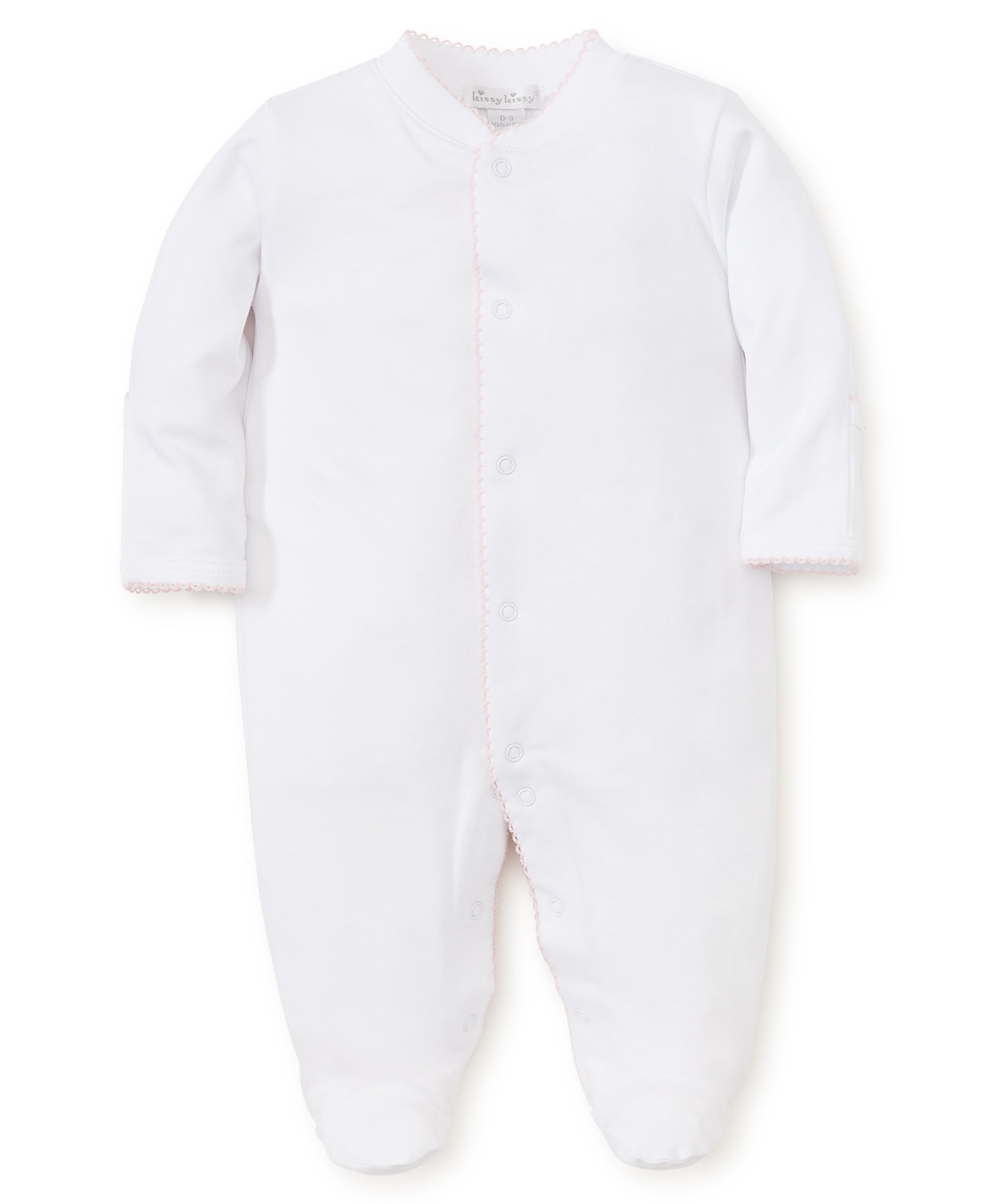 Basics Pima Cotton Footie: White with Light Pink Trim