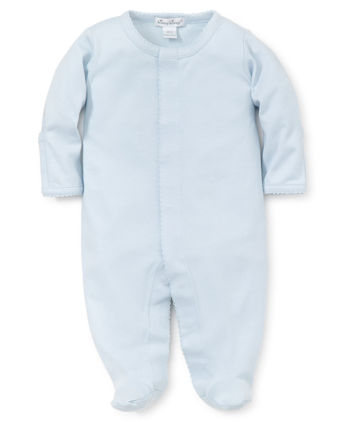 Basics Pima Cotton Footie: Light Blue with Light Blue Trim