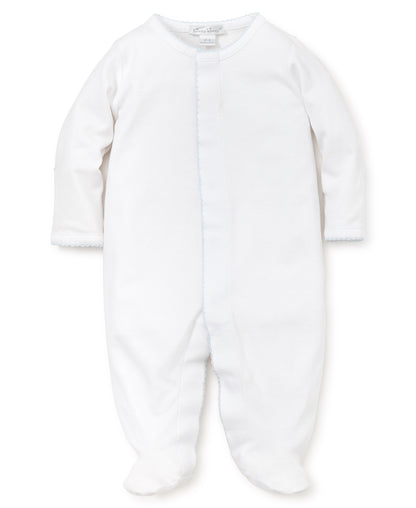 Basics Pima Cotton Footie: White with Light Blue Trim