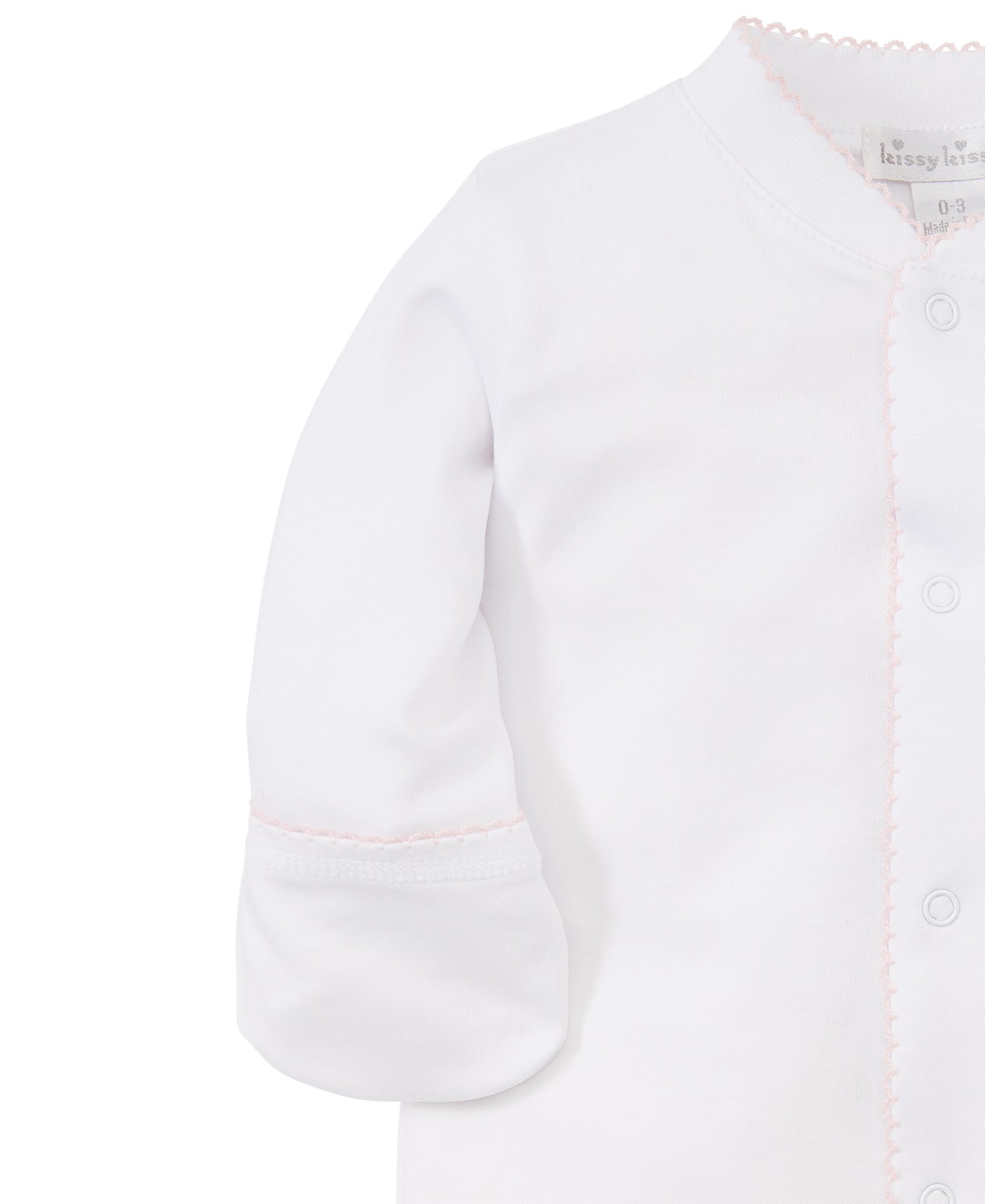 Basics Pima Cotton Footie: White with Light Pink Trim