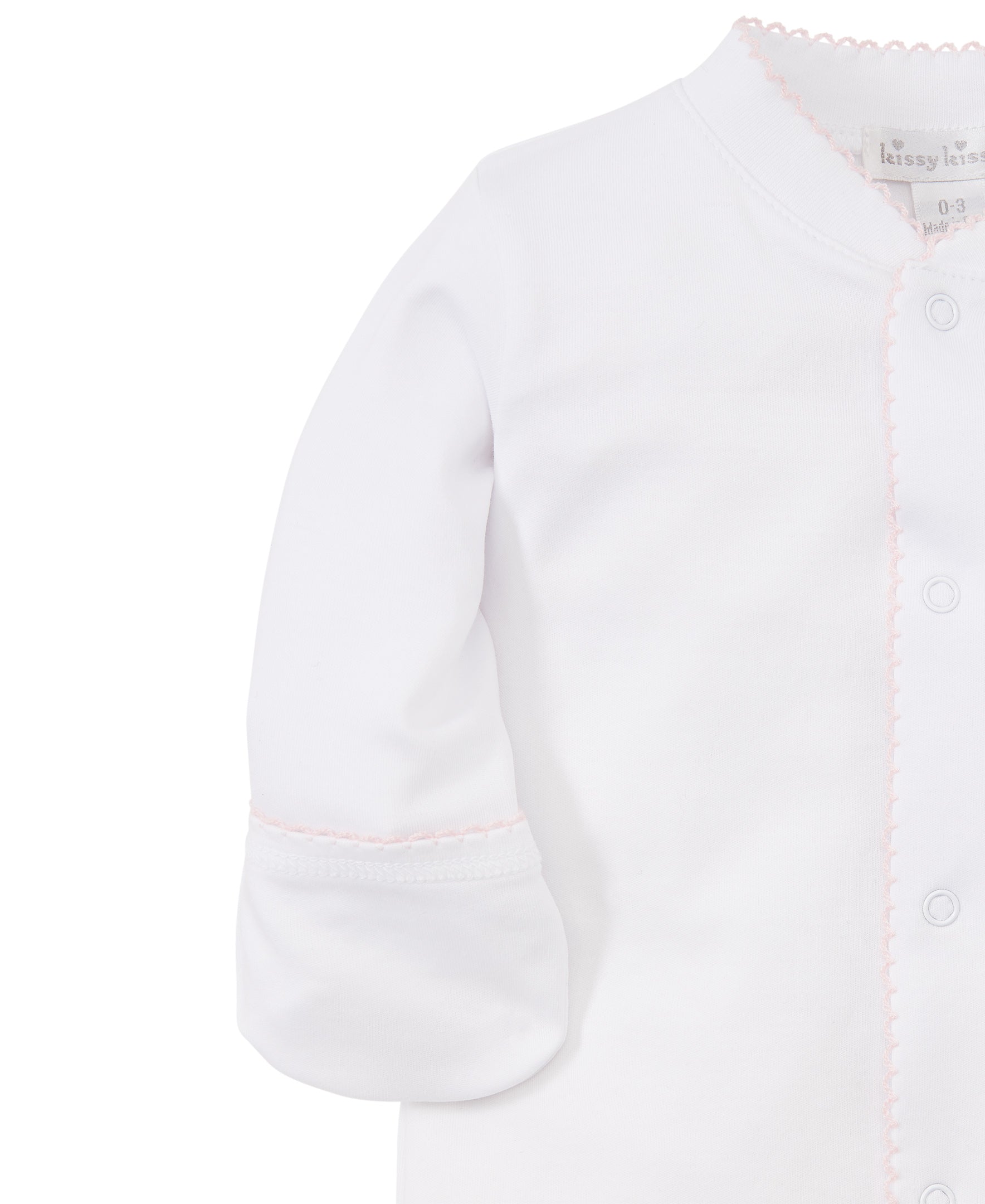 Basics Pima Cotton Footie: White with Light Pink Trim