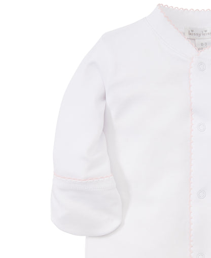 Basics Pima Cotton Footie: White with Light Pink Trim