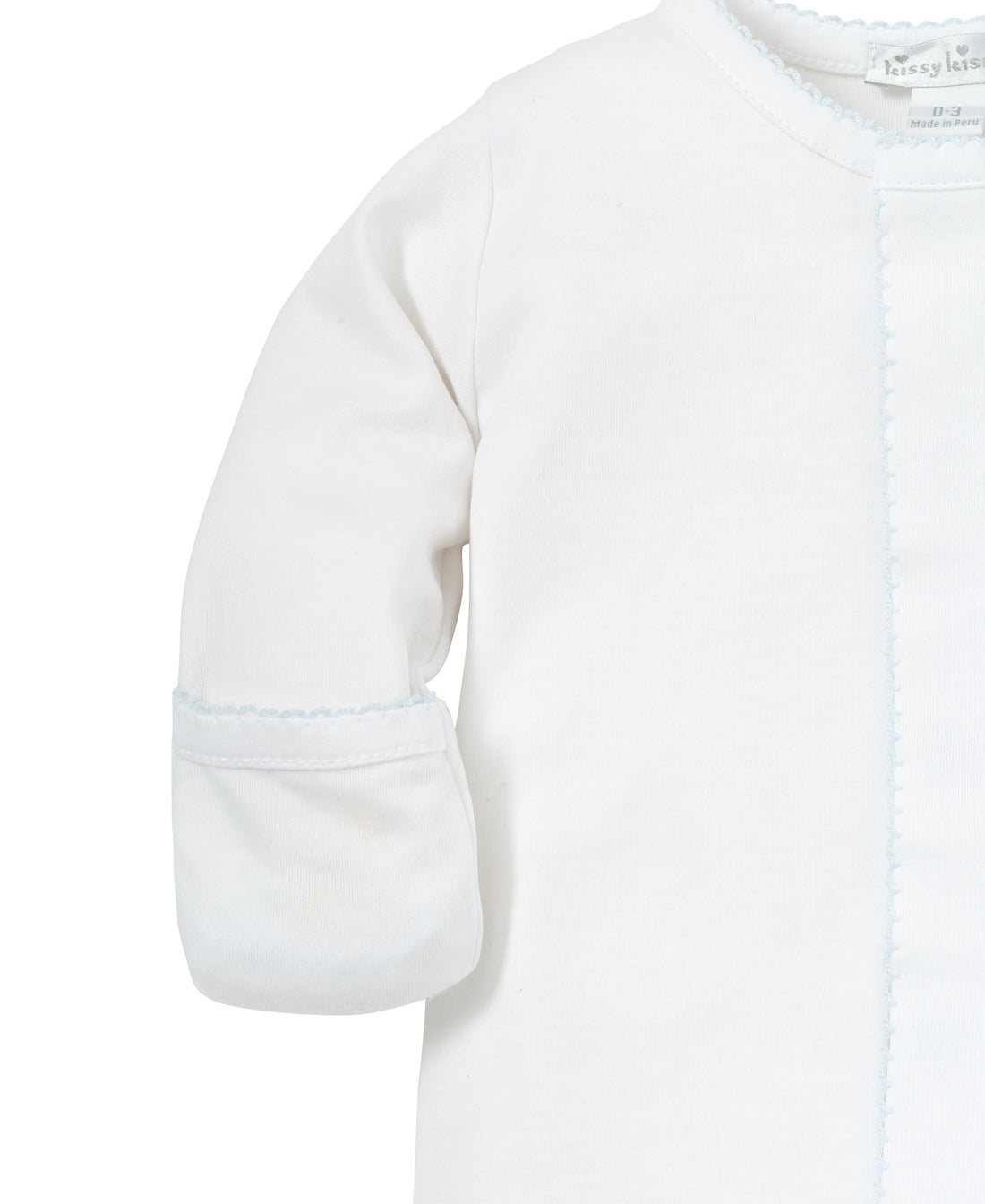 Basics Pima Cotton Footie: White with Light Blue Trim