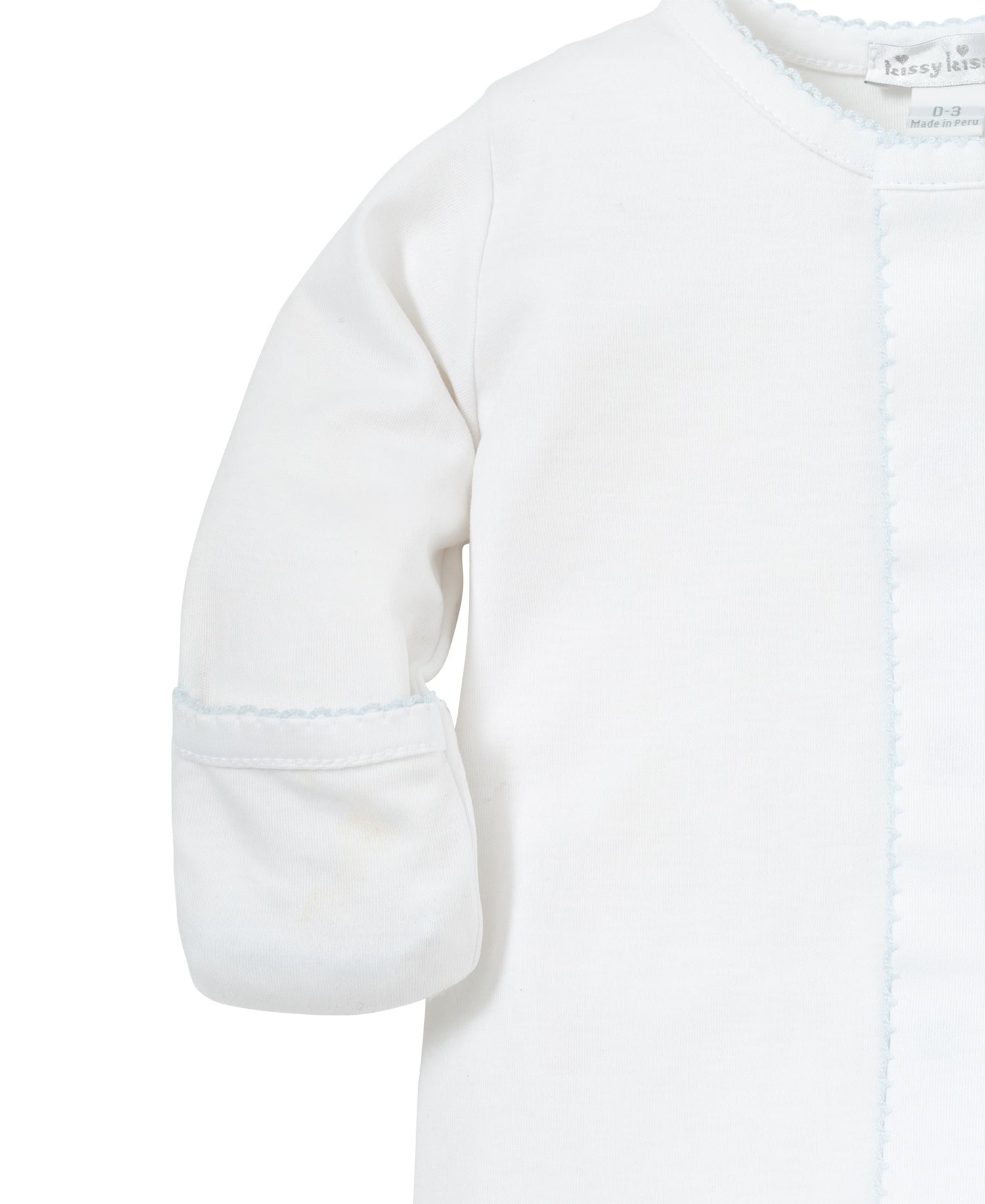 Basics Pima Cotton Footie: White with Light Blue Trim