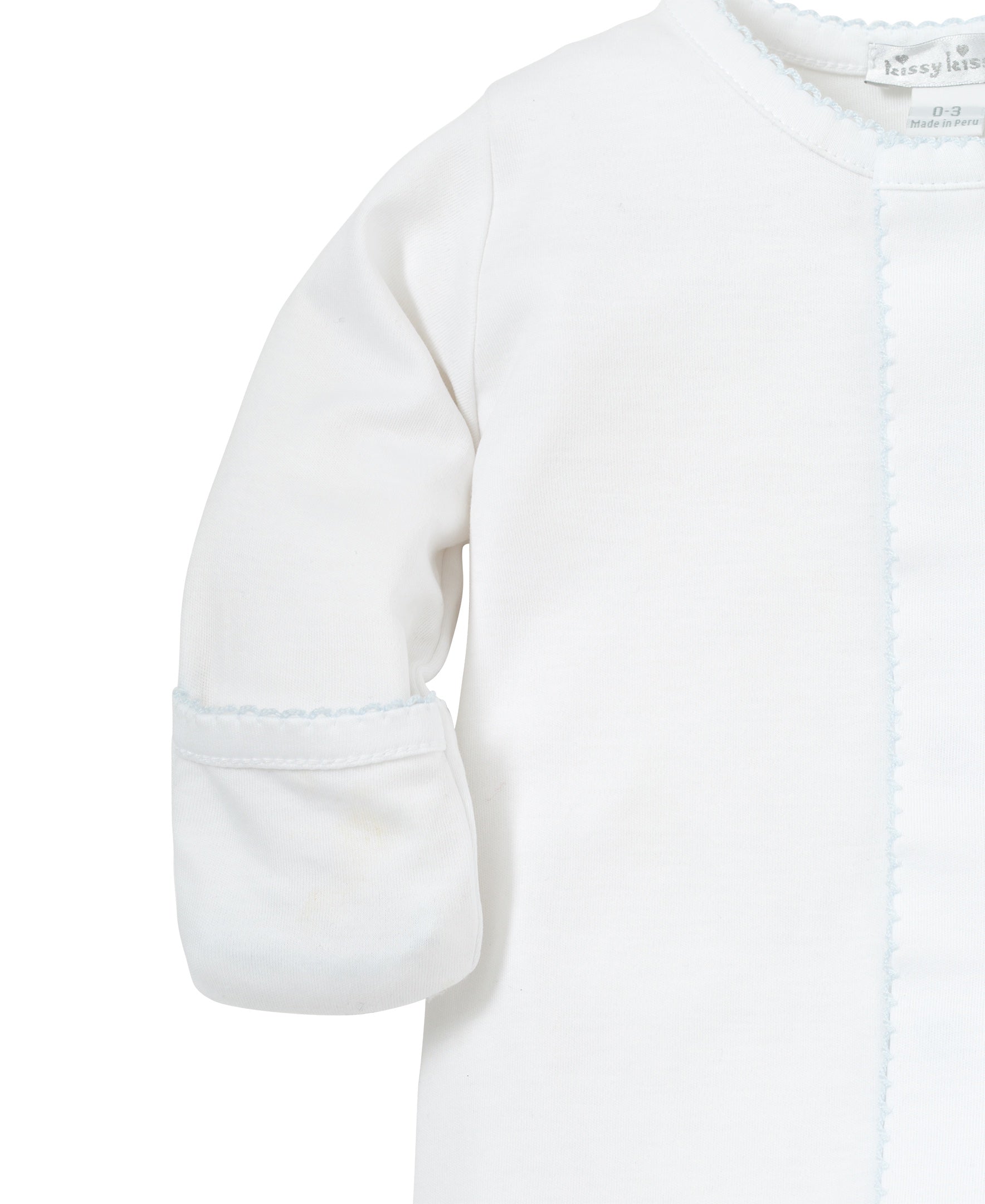 Basics Pima Cotton Footie: White with Light Blue Trim