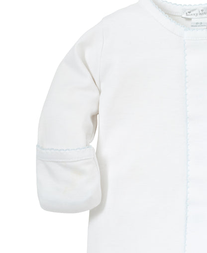 Basics Pima Cotton Footie: White with Light Blue Trim