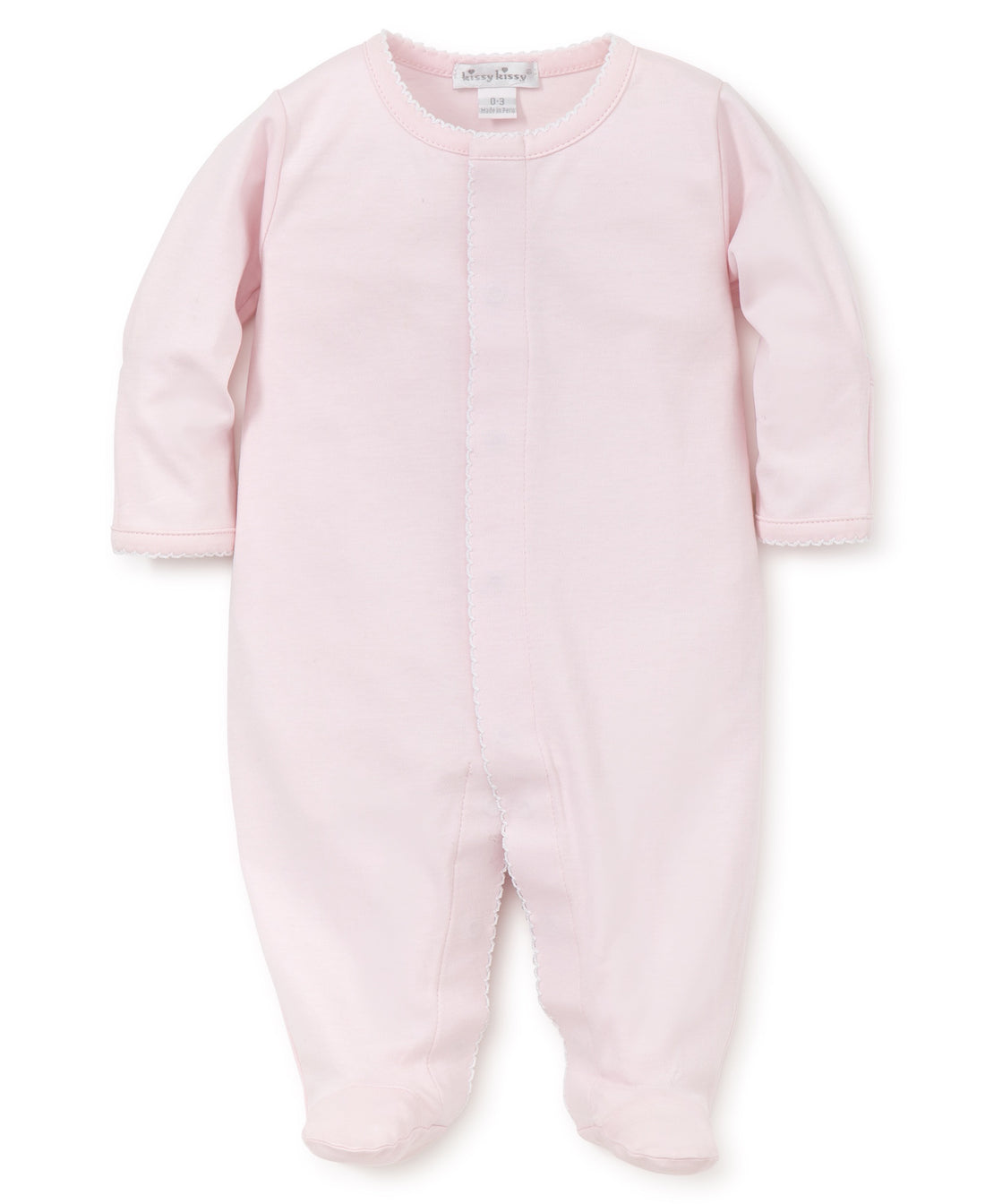 Basics Pima Cotton Footie: Light Pink with White Trim
