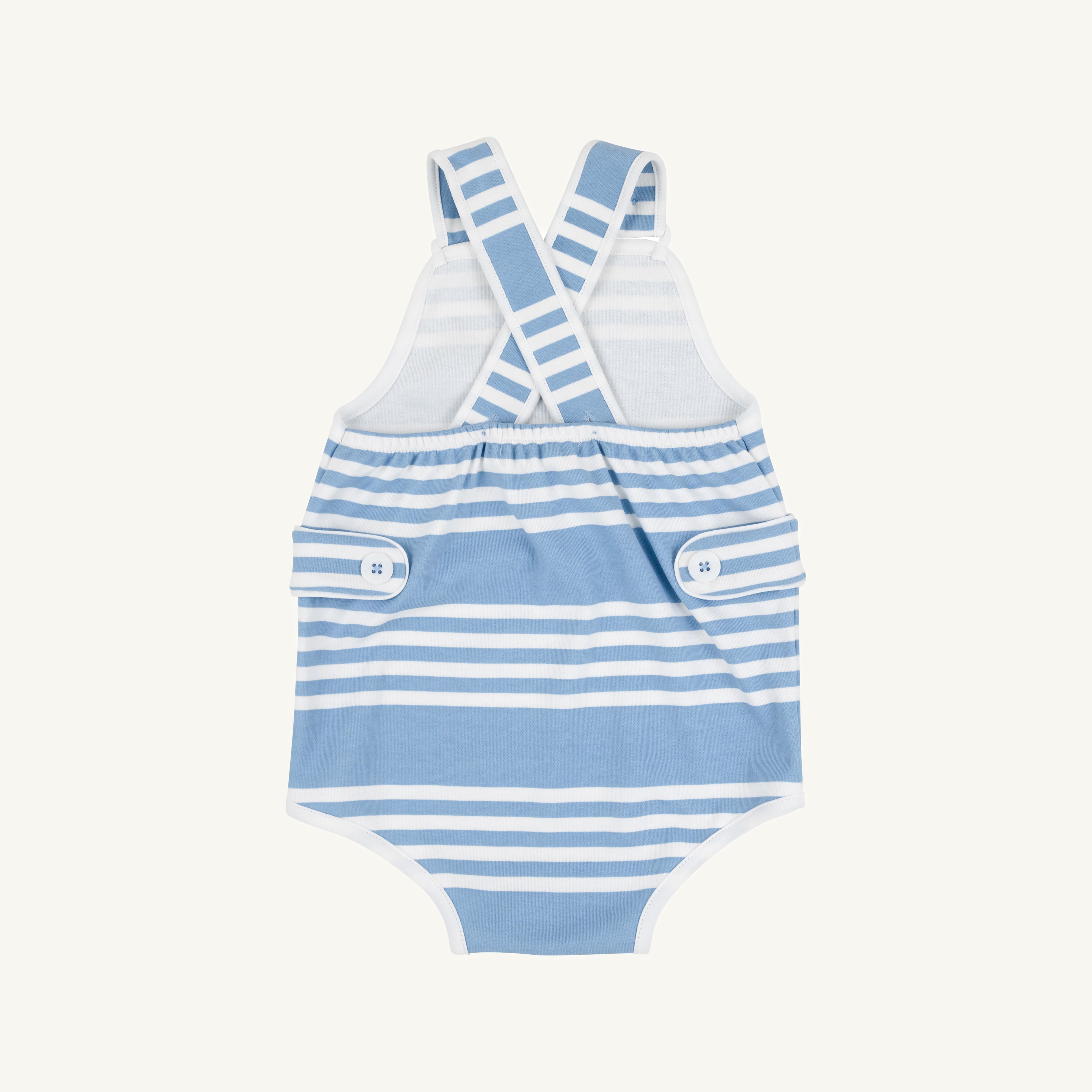 TBBC Skipper Sunsuit - Pima: Saddle Ridge Stripe (Sarasota Sky)/Worth Ave White