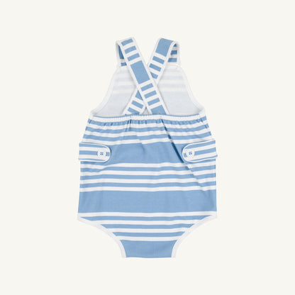 TBBC Skipper Sunsuit - Pima: Saddle Ridge Stripe (Sarasota Sky)/Worth Ave White