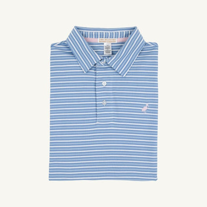 TBBC SS Prim &amp; Proper Polo: Sumner County Stripe (Sunrise Blvd Blue)/Palm Beach Pink
