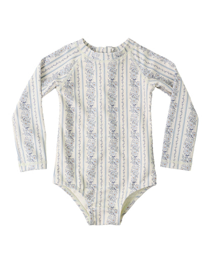 Delphine Rashguard Swimsuit: Blue Floral
