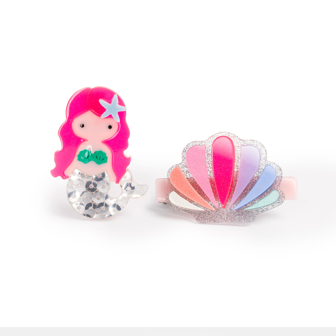 Mermaid Neon Pink &amp; Seashell Hair Clips