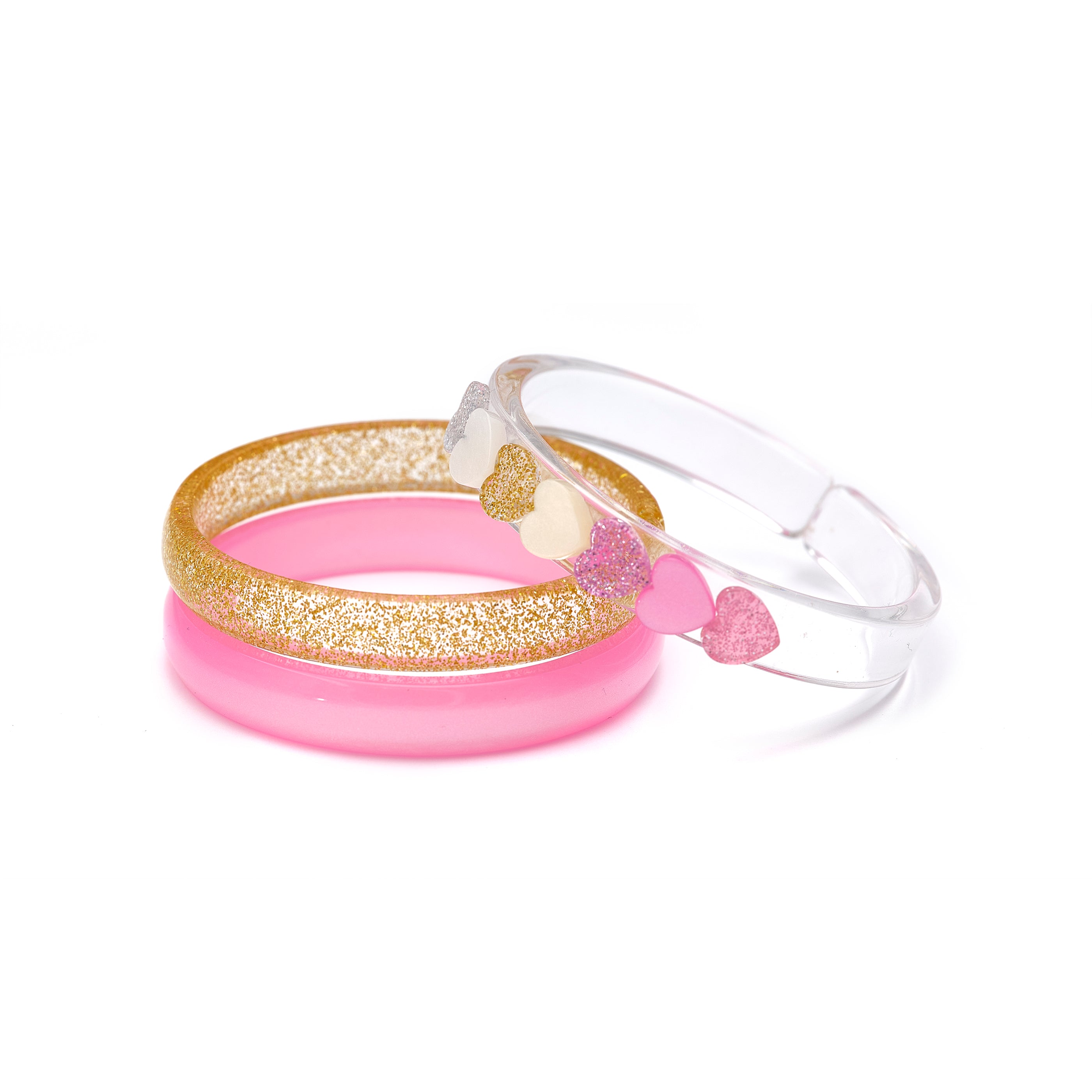 Hearts Pearl Glitter Pink Bracelets (Set of 3)
