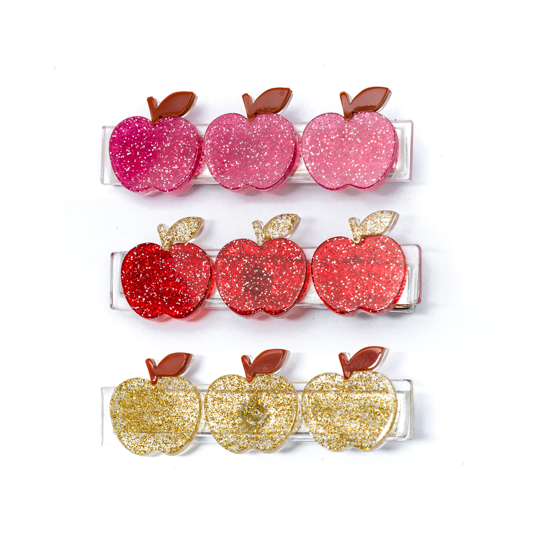 Apples Glitter Trio Hair Clips