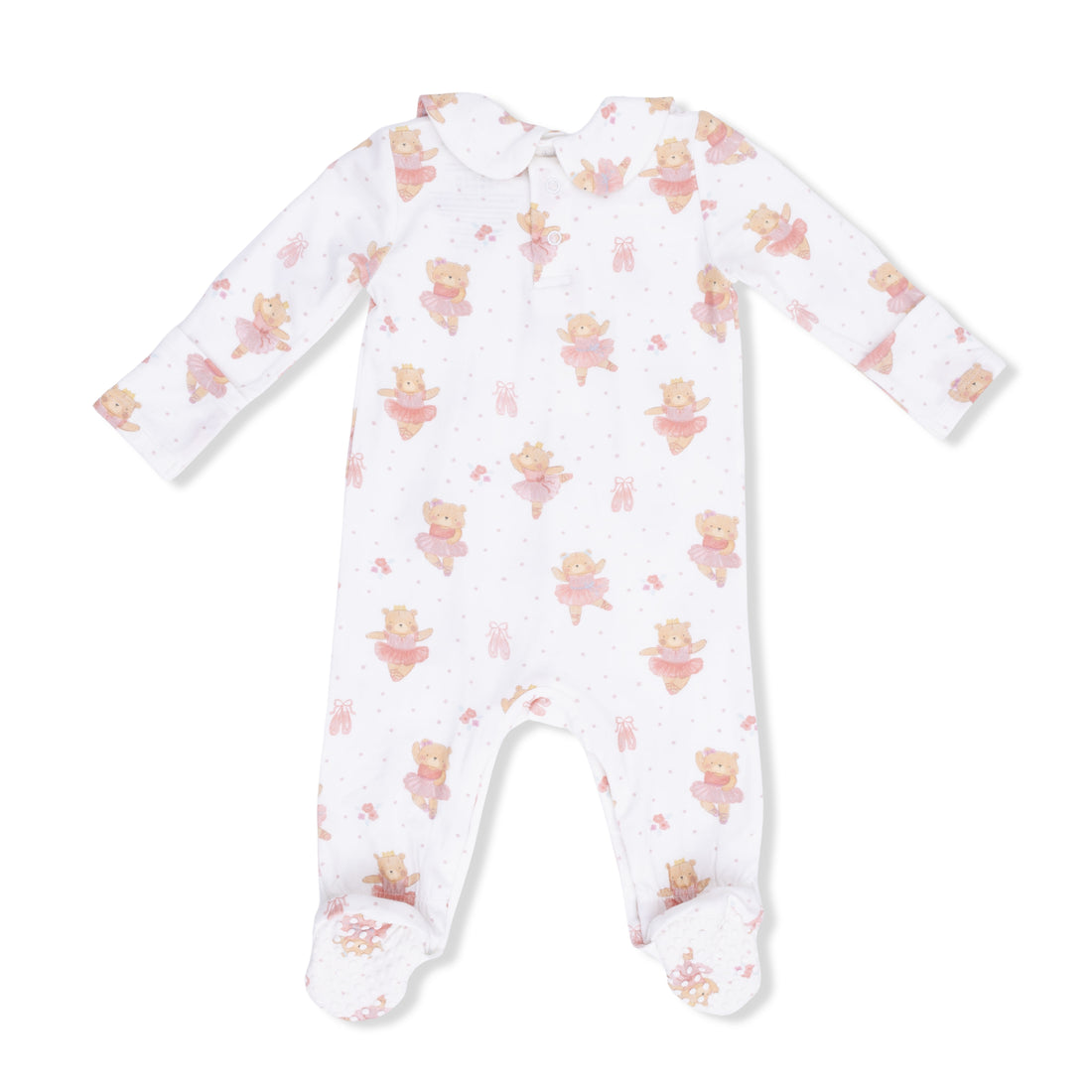 Teddy Bear Ballerina Smocked Peter Pan Snap Footie