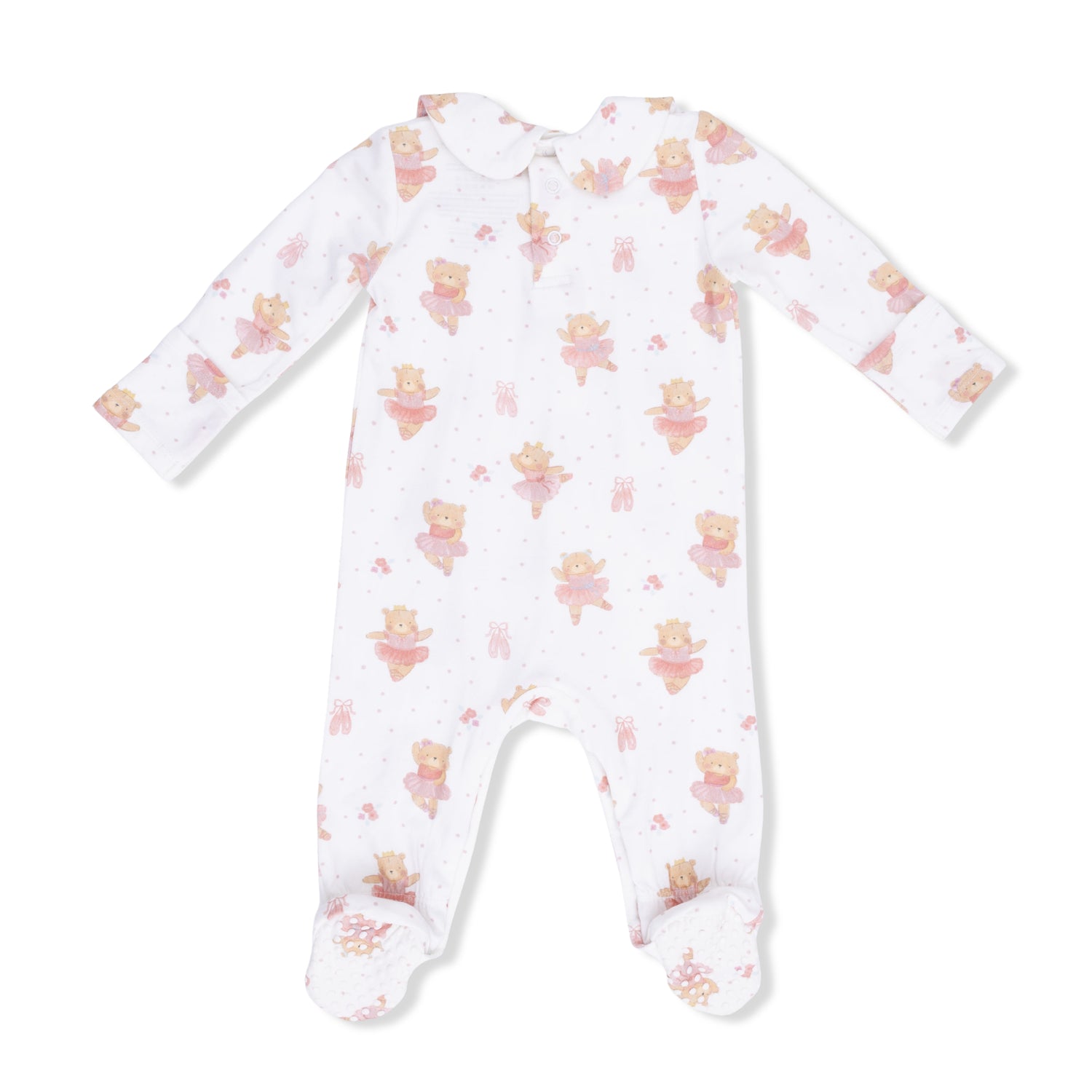 Teddy Bear Ballerina Smocked Peter Pan Snap Footie