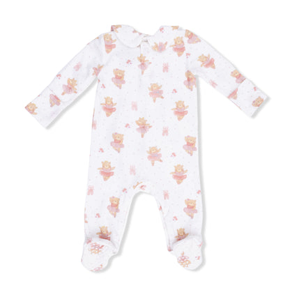 Teddy Bear Ballerina Smocked Peter Pan Snap Footie