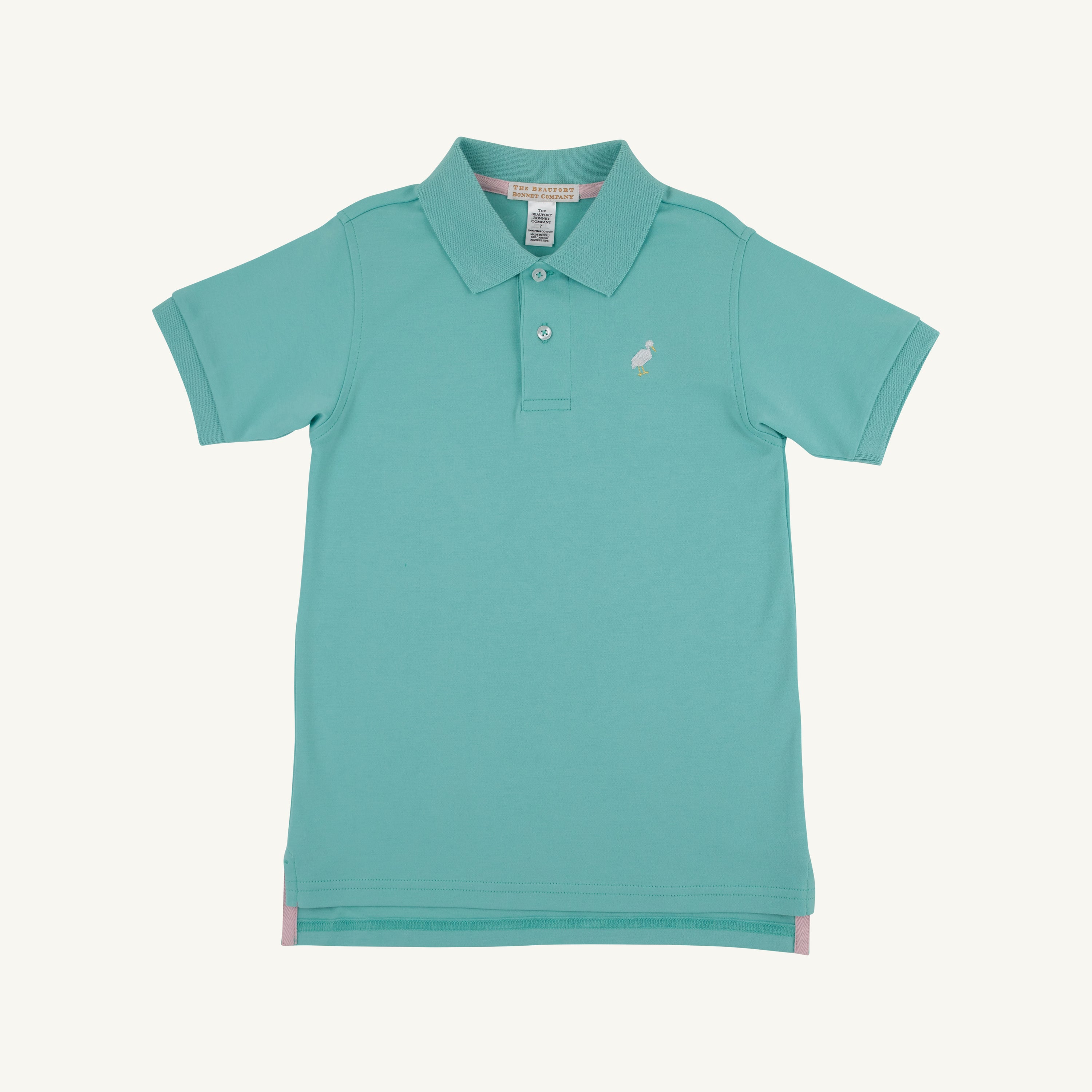 TBBC SS Prim And Proper Polo: Turks Teal w/Multicolor Stork